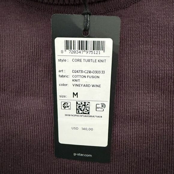 G-Star RAW Premium Core Turtleneck Sweater Vineyard Wine Mens Medium NWT - Picture 3 of 9